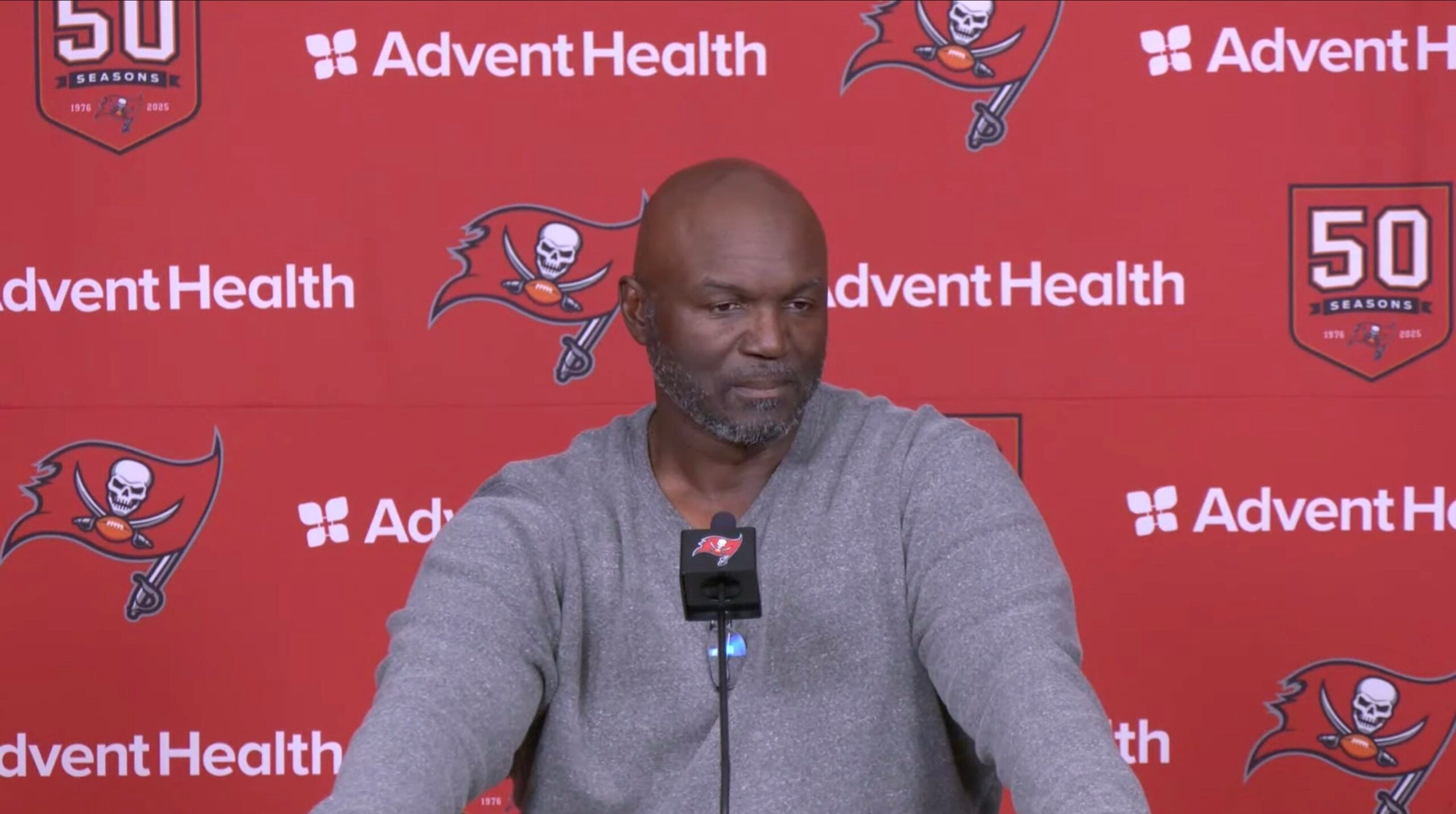 Todd Bowles speaks with reporters during his end-of-year press conference on Monday.